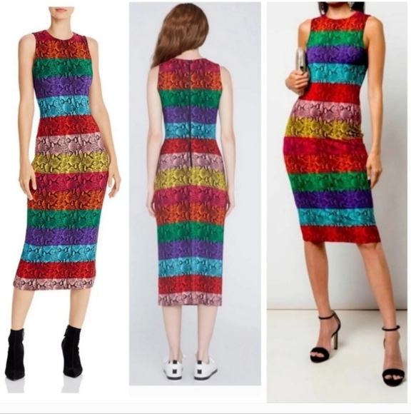 Alice + Olivia Delora Rainbow Snake Print Midi Dress Size 0 NWT $395 - Picture 2 of 14